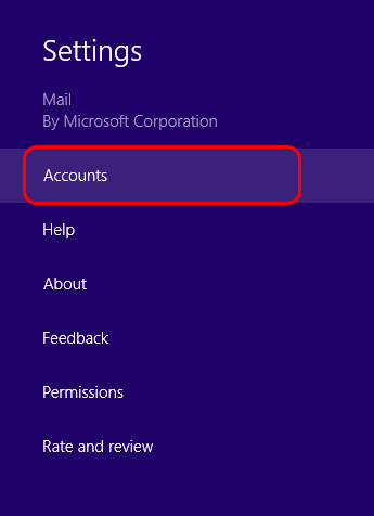 Choose 'Accounts' from the 'Charms bar'.